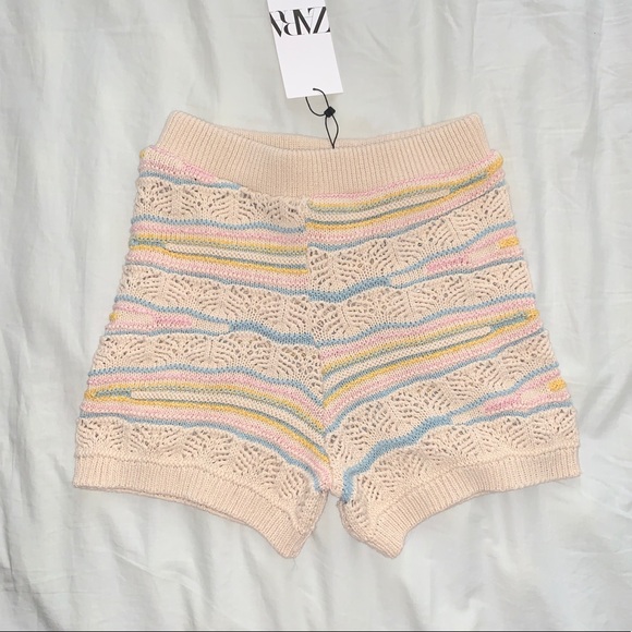 Zara Shorts Cream Pastel Pointelle Lace Crochet Bloomer Shorts